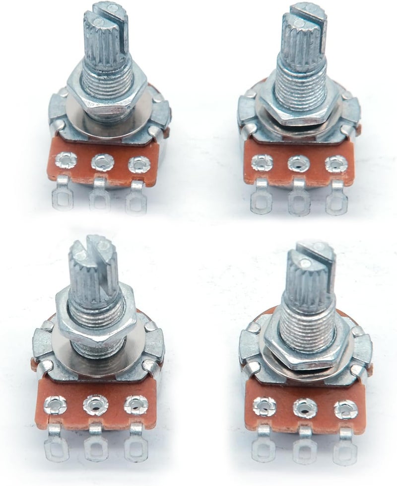 harpfeas 4PCS Mini Guitar Potentiometer Audio Volume Taper Pots for Fender Stratocaster Telecaster Guitar Bass Replacement (Long 18mm, A250K B250K) - Image 3
